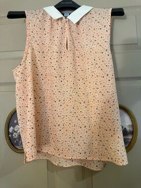 CeCe Peach Floral Print Blouse with White Collar